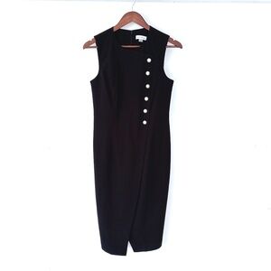 Calvin Klein Imitation Pearl Sleeveless Midi Sheath Dress Minimalist Black Sz 6